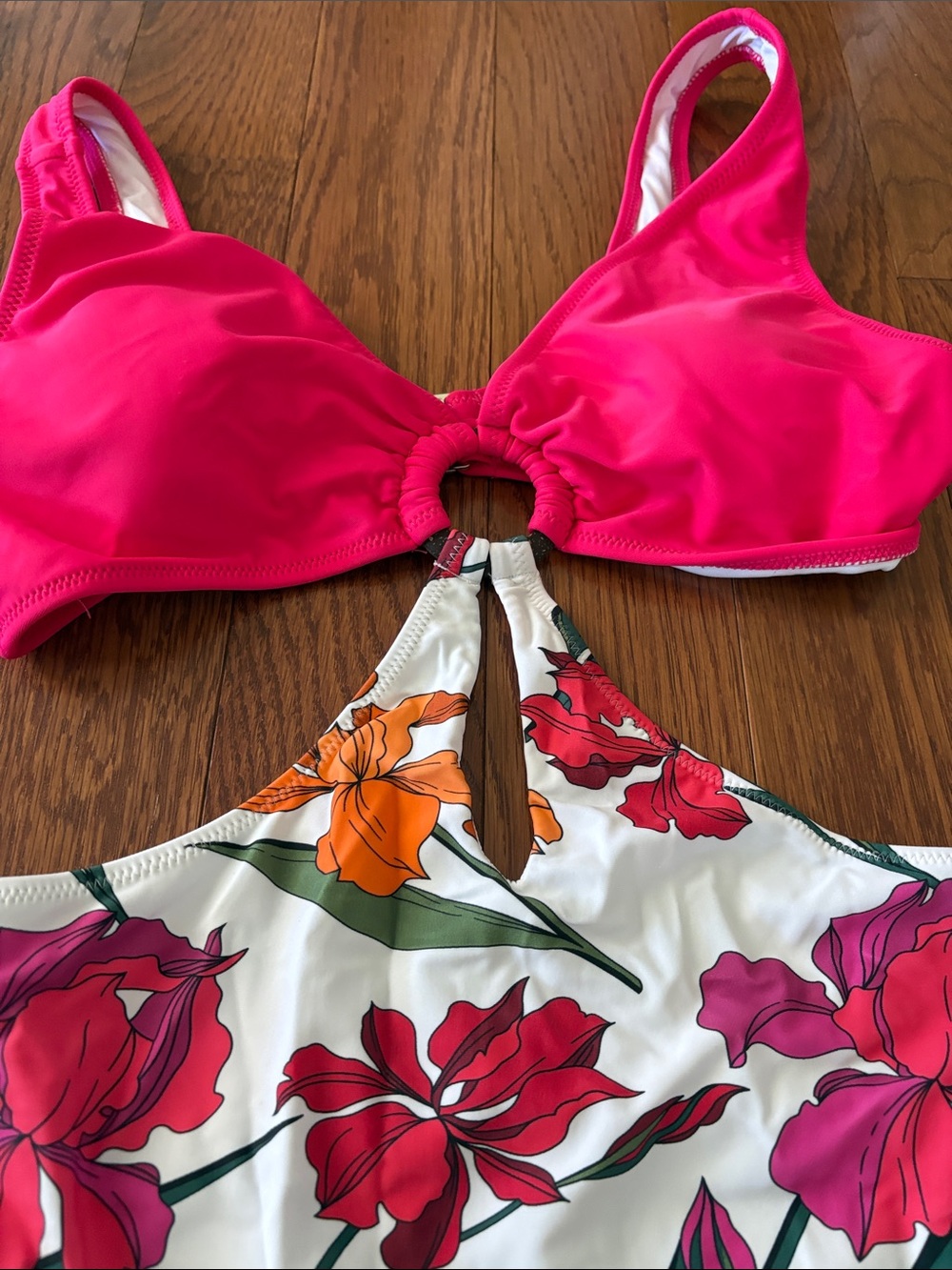 Pink Floral Cutout One-Piece Swimsuit - Picture 2 of 5